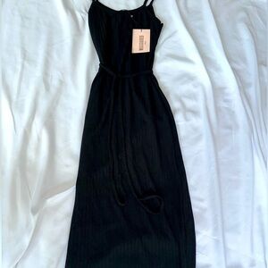 MISSGUIDED BLACK TIE TALL RIBBED MAXI DRESS